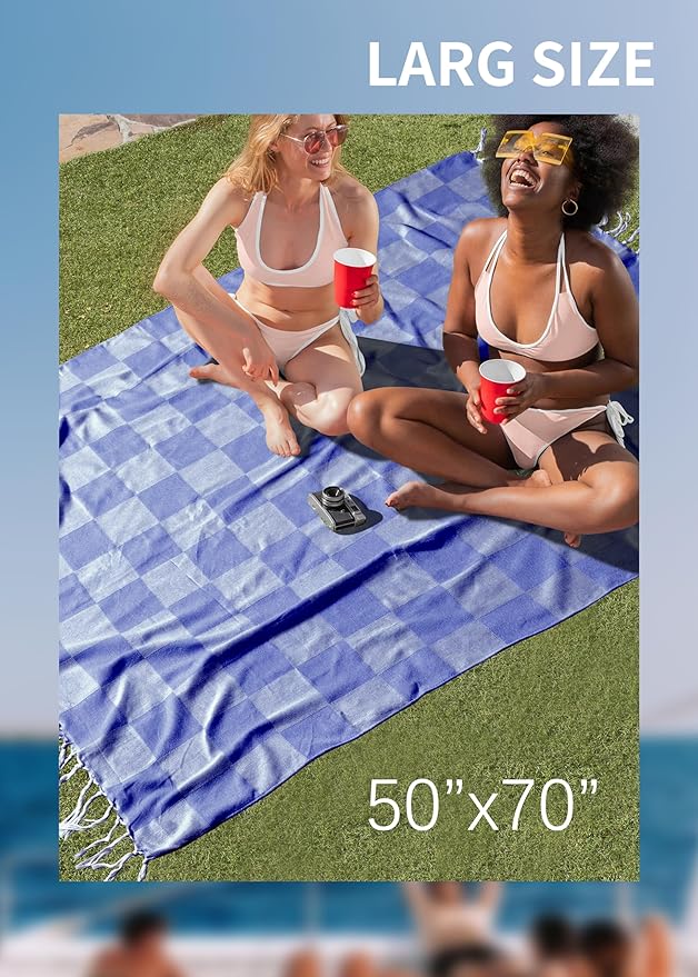 Antfuny Giant Beach Towel Blanket Autumn Outing Stuff for Women & Men Road Trip Camping Gear Ship Cruise Gear Must Haves Yard Mat Large L Navy Plain Pattern Airplane Accessories Travel Gadgets