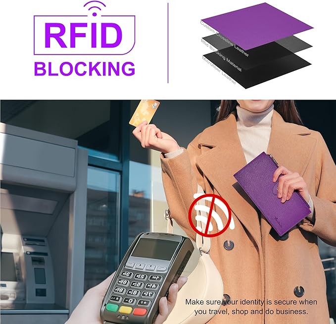 Travelambo RFID Wallet Women Large Size Bifold Multi Card Wallet Case with Zipper Pocke Credit Card Holder for Women