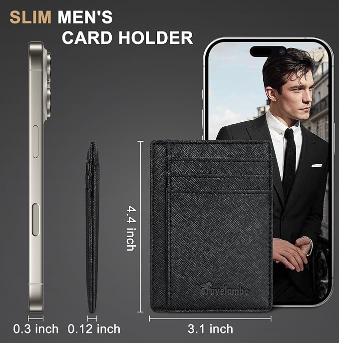 Travelambo Slim Wallet Front Pocket Minimalist Leather RFID Blocking Medium Size