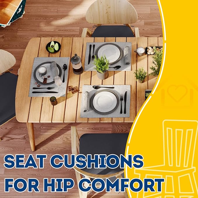 AAAAAcessories D-Shaped Chair Cushions, 2" Thick Dining Chair Pads with Ties and Removable, Machine-Washable Cover, 17" x 16", Set of 8, Dark Grey