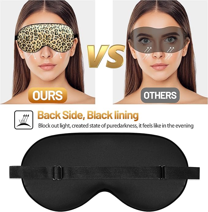 Sleep Mask, Silk Eye Mask for Sleeping with Adjustable Strap, Blindfold Eyeshade for Men & Women, Comfortable & Soft Eye Cover Eyeshade for Night Sleep (Leopard)