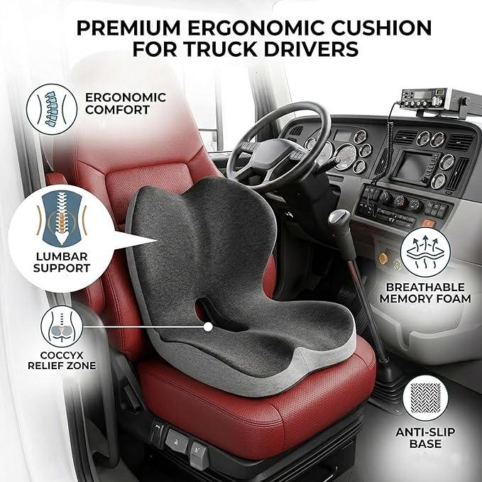 StarAneer Ultimate L-Shaped Truck Driver Seat Cushion - Ergonomic Memory Foam Back & Tailbone Support - Breathable Cool-Mesh Pressure Relief Pad for Office Chairs, Semi-Trucks, & Long-Haul Driving