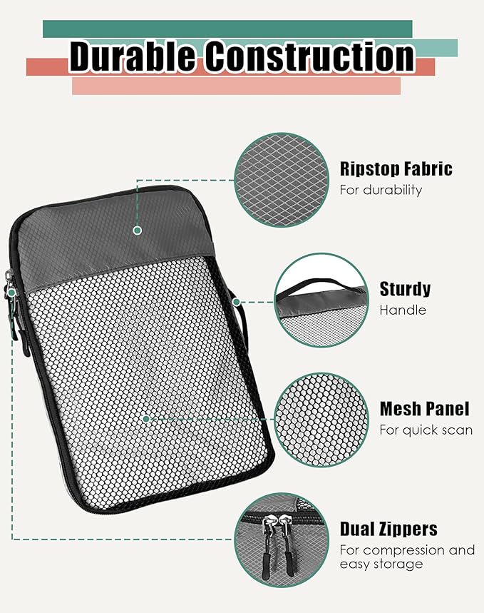4-Piece Packing Cubes Travel Accessories Set for Suitcases - Luggage Organizer Bags with Double Zipper - Mesh Top - Small - Dark Grey