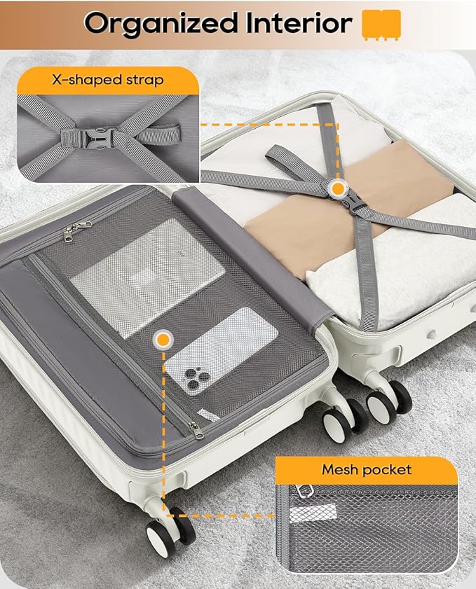 Joyway Carry on Luggage Airline Approved with Front Compartment and Cup Holder, 20 Inch Hard Shell Carry-on Suitcase with Spinner Wheels and TSA Lock for Women Men