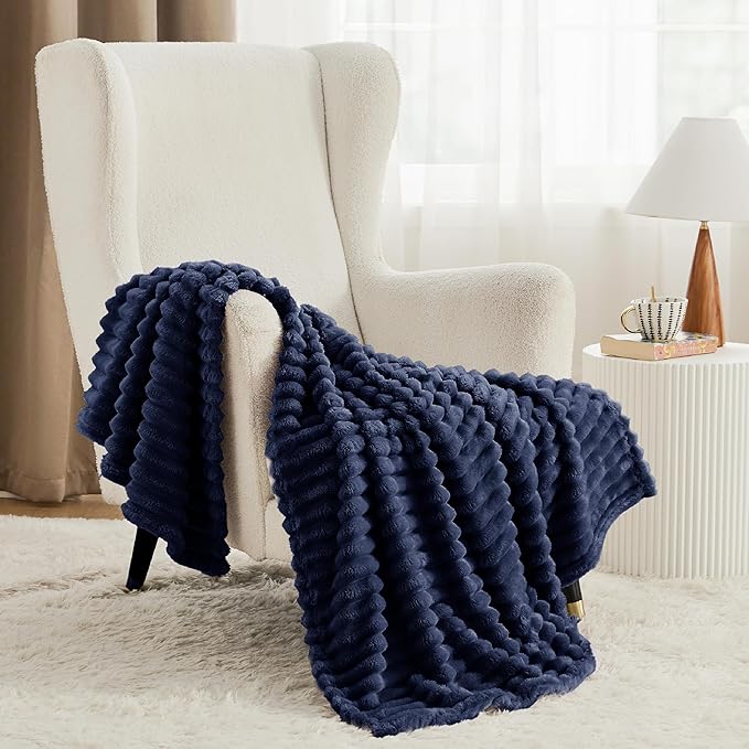 Bedsure GentleSoft Navy Blue Fleece Blanket for Couch - Cozy Soft Blankets for Women, Cute Small Throws for Girls, Navy, 60x80 Inches
