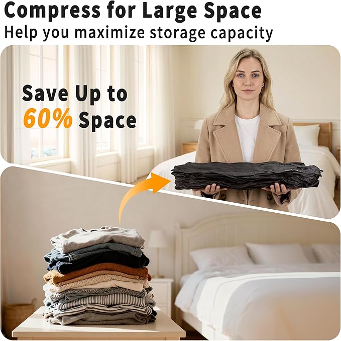 Reusable Vacuum Bags for Travel With Pump,Professional Waterproof IPX8 Zipper Vacuum Compression Bag for Suitcases Backpack,Space Saver Bags Packing Organizers for Clothing Packing(3 Pack,Black)