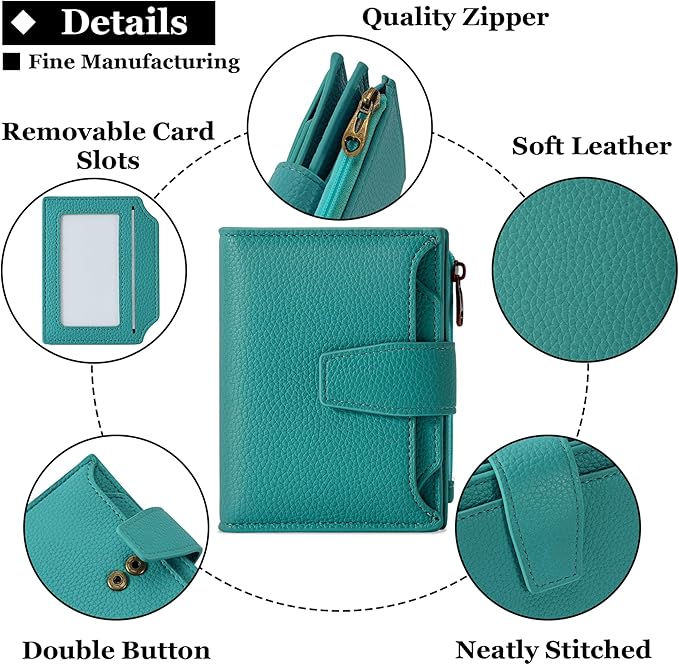 Airkit Small Wallet Women RFID Blocking Leather Bifold Compact Card Holder Wallet for Women with Zipper Coin Pocket 4 ID Window