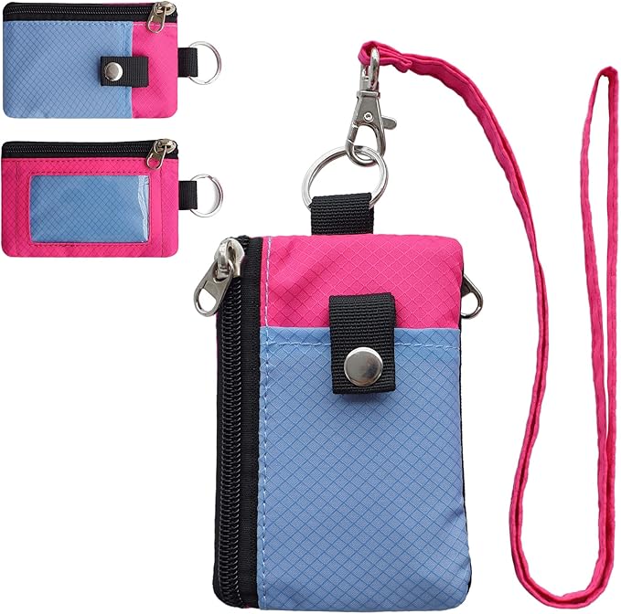 CHENSPRX Minimalist RFID Blocking Small Wallet with ID Window,WaterResistant Zip Id Case Wallet with Lanyard Keychain for Cards,Cash,Travel,Women,Men