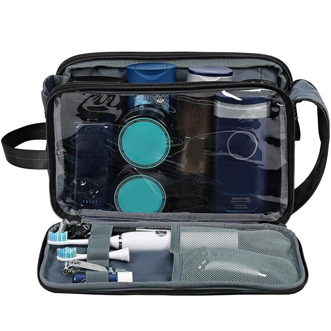 ZEEMO Travel Toiletry Bag for Men, Large Water-Resistant Double-Sided Full-Open Dopp Kit, Versatile Organizer for Shower and Hygiene Accessories, Bathroom Essentials, Cosmetics, Green