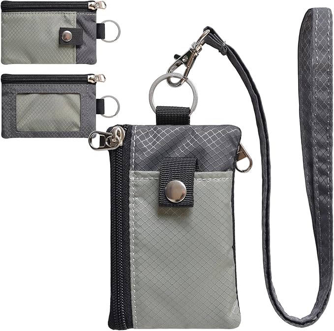 CHENSPRX Minimalist RFID Blocking Small Wallet with ID Window,WaterResistant Zip Id Case Wallet with Lanyard Keychain for Cards,Cash,Travel,Women,Men