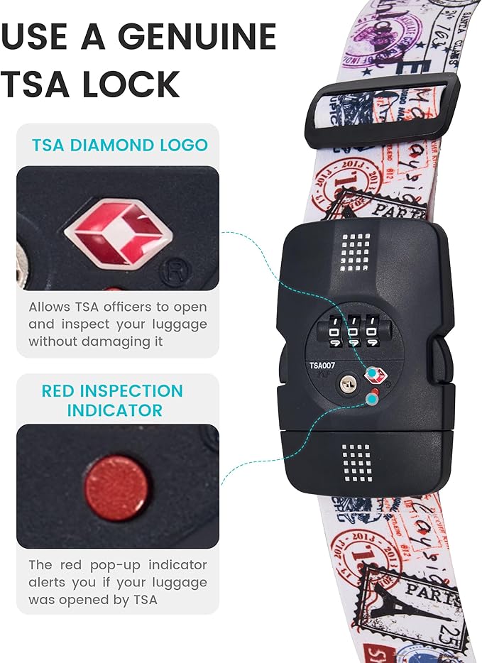 Travelkin Luggage Straps TSA Approved - Adjustable Cross Suitcase Straps with TSA Lock, Reinforced Buckle, Unique Pattern - Secure Heavy Duty Luggage Straps for Travel (Journey)
