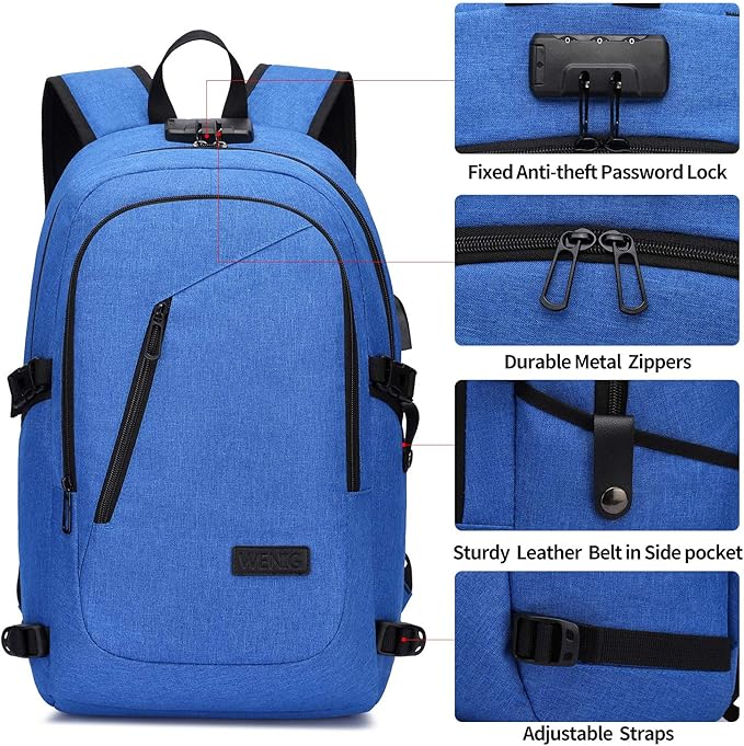 WENIG Durable Laptop Backpack Water Resistant Anti-Theft Bag with USB Charging Port and Lock, Slim Computer Business Backpacks for Women Men Fit 15.6 Inch Laptops
