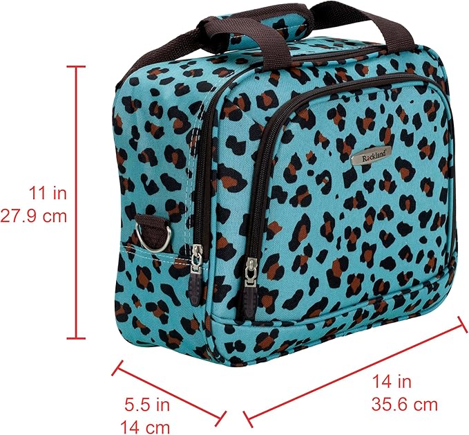 Rockland Fashion Softside Upright Luggage Set,Expandable,Telescopic Handle,Wheel, Blue Leopard, 2-Piece (14/19)