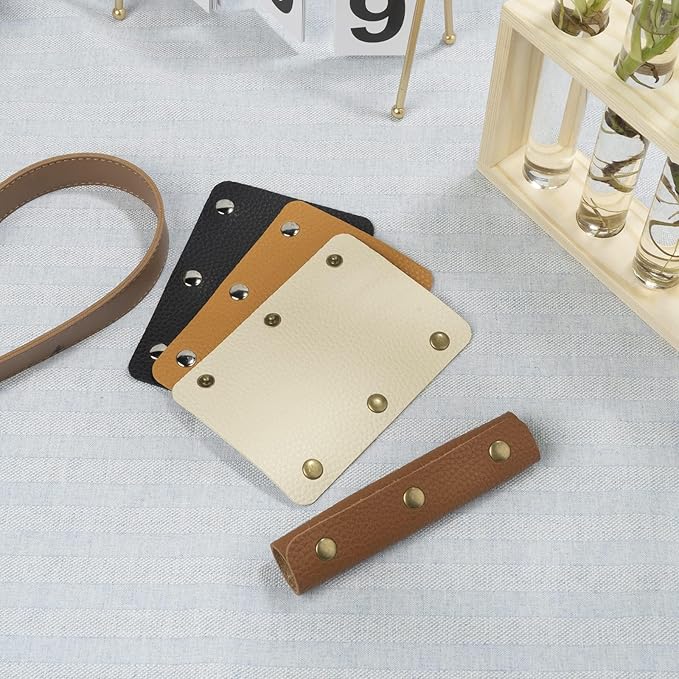 IUAQDP 8 Pieces Leather Handbag Handle Wrap Cover Purse Strap Protector Saddle with Brass Clasp, Soft Luggage Bag Grip Pad Identifier for Shopping/Travel/Suitcase/Tote Bag, Wallet, 4 Colors