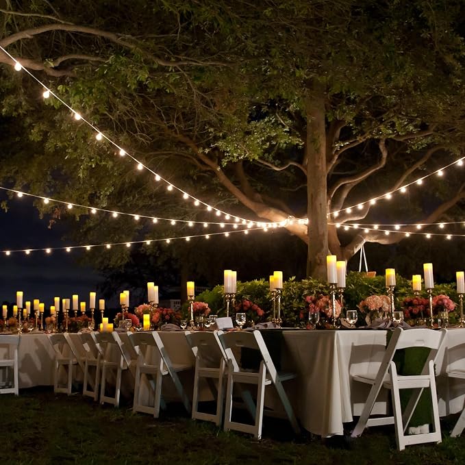 Outdoor String Lights, 48FT Waterproof Patio Lights with 1W Dimmable LED Bulbs, White Hanging String Lights for Outdoor Backyard, Garden, Deck, Porch, Gazebo, Balcony, Camping, Party