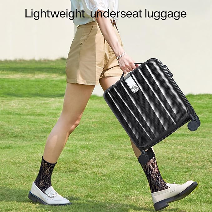 Hanke 16 Inch Underseat Carry on Suitcases with Wheels,Lightweight Hard Shell Carry on Luggage for Weekender,Travel Approved Small Suitcase,Travel Luggage for Womem Men,Jet Black.