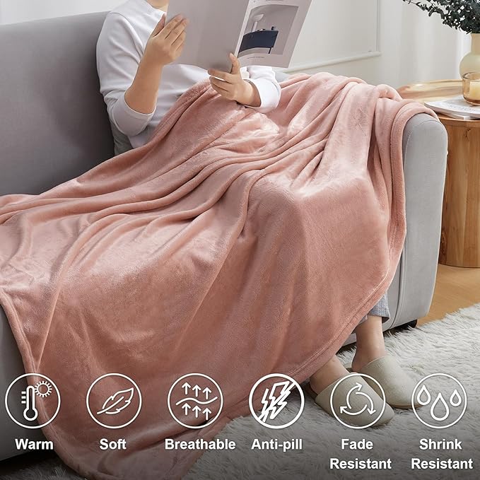 Hansleep Fleece Dusty Pink Full Blanket, Super Soft Flannel Fuzzy Plush Cozy Blanket for All Seasons, Dusty Pink, Full 84x90 Inches