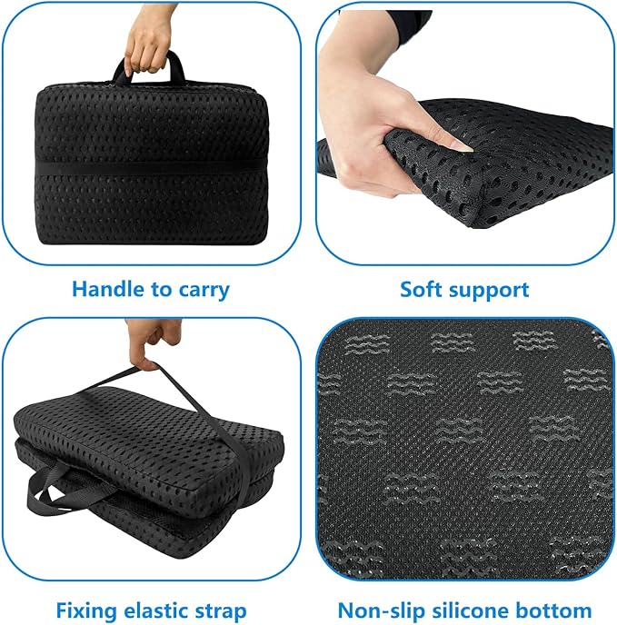 Portable Seat Cushion, Breathable 3D Fabric Foldable Seat Cushion for Stadium Bleachers/Airplane Travel; Soft, Thick & Ligheweight; Versatile Cushions for Bleachers, Flights, Camping, Office(Black,S)