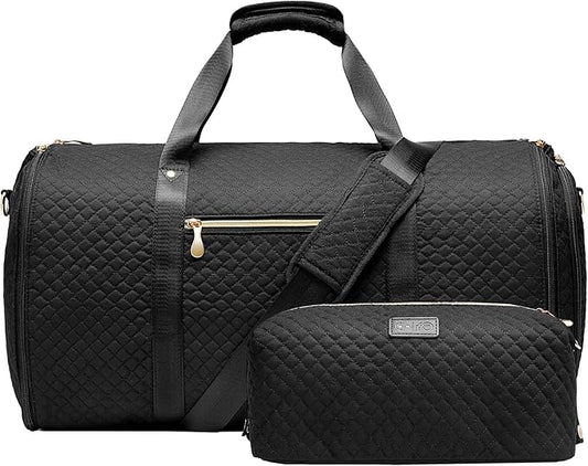 Coolife Garment Bag Carry On Convertible Travel Duffel Bag with Shoe Pouch Weekender Bag for Women Men 2 in 1 Hanging Suit Bag with Shoulder Strap Business Travel Bag (Black, Standard)