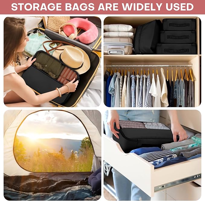 8 PCS Compression Packing Cubes for Travel Women, Compression Organizer for Luggage Space Saving Travel Essentials and Carry on, Luggage Organizer Bags for Suitcase - Black