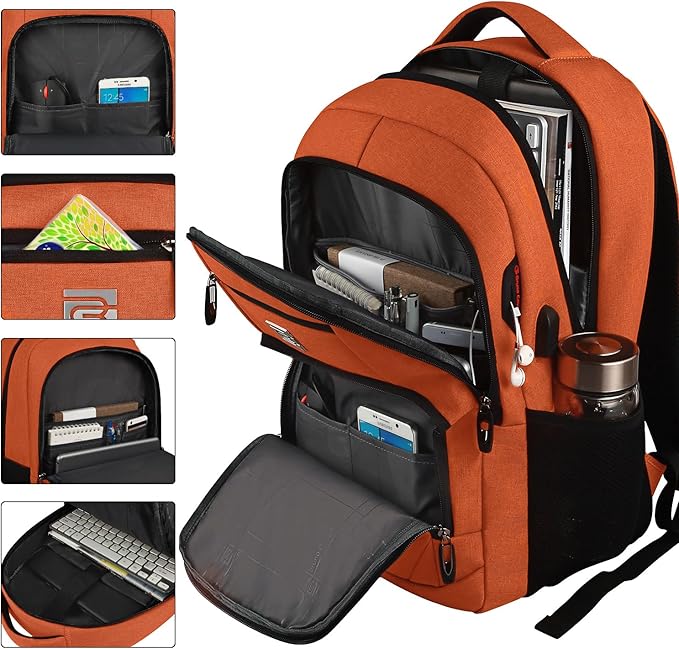 Volher Laptop Backpack,Business Travel Anti Theft Slim Durable Laptops Backpack,Water Resistant College Computer Bag for Women & Men Fits 15.6 Inch Laptop and Notebook-Orange