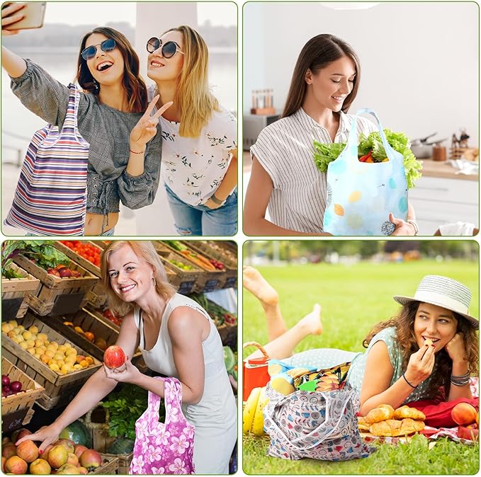 Paterr 24 Pcs Foldable Reusable Shopping Bag Recycle Travel Grocery Bag Fold to Pocket Tote Bulk for Daily Supplies Load
