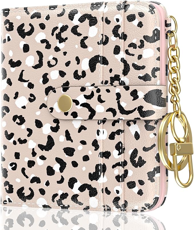 Aiawoxc Womens Wallet, RFID Small Wallets for Women, Slim Compact Credit Card Holder, Cute Leather Bifold Ladies Purse with Zipper Coin Pocket and ID Window, Beige Leopard Print