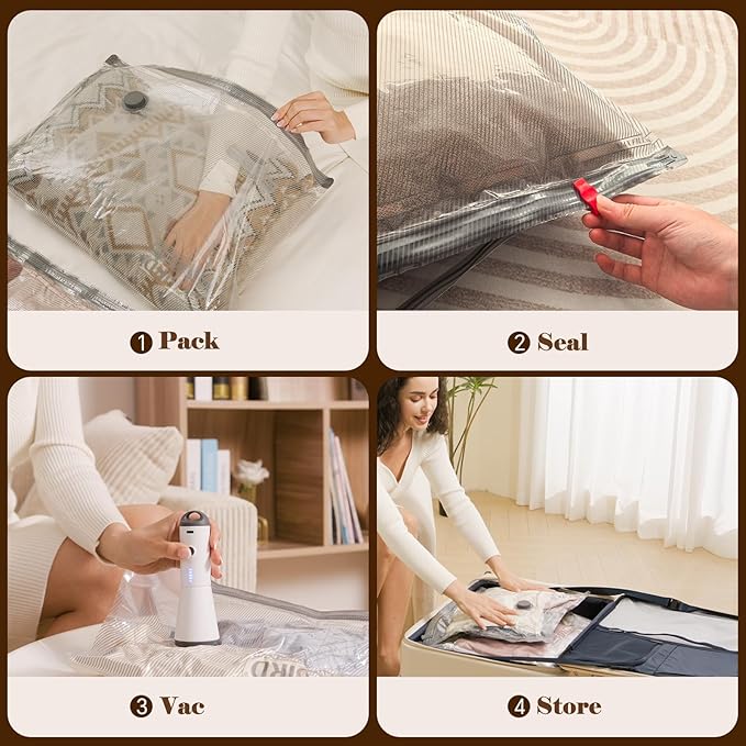 Vacuum Bags for Travel with Rechargeable air Pump, Carry-on Size Compression Packing Bags for Luggage and Suitcase, Space Saver for Clothes and Clothing 15 Combo Travel Size