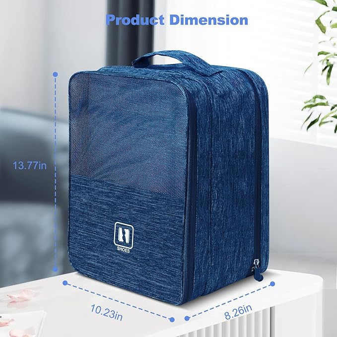 Large Shoe Bags for Travel, Holds 3 Pairs of Shoes, Portable Dance Shoe Storage Pouch, Sneaker Storage Bag (Navy Blue)