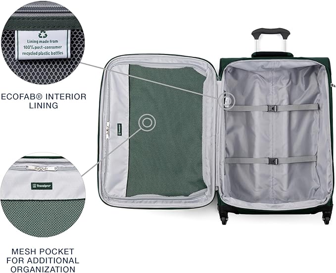 Travelpro Maxlite 5 Softside Expandable Luggage with 4 Spinner Wheels, Lightweight Suitcase, Men and Women, Forest Green, Checked-Medium 25-Inch