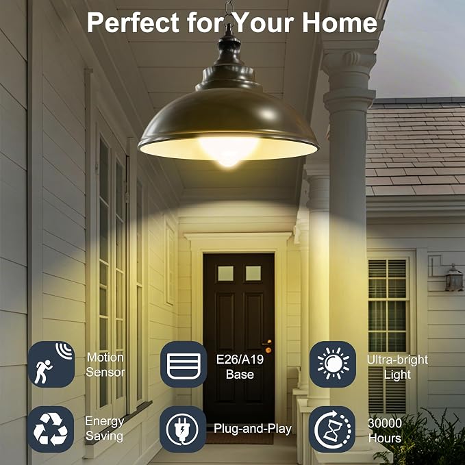Motion Sensor Light Bulbs, 12W Motion Activated Dusk to Dawn Outdoor Light Bulb (100Watt Equivalent) A19 E26 3000K Warm White for Outdoor Indoor Front Door Porch Garage Basement Hallway, 1 Pack