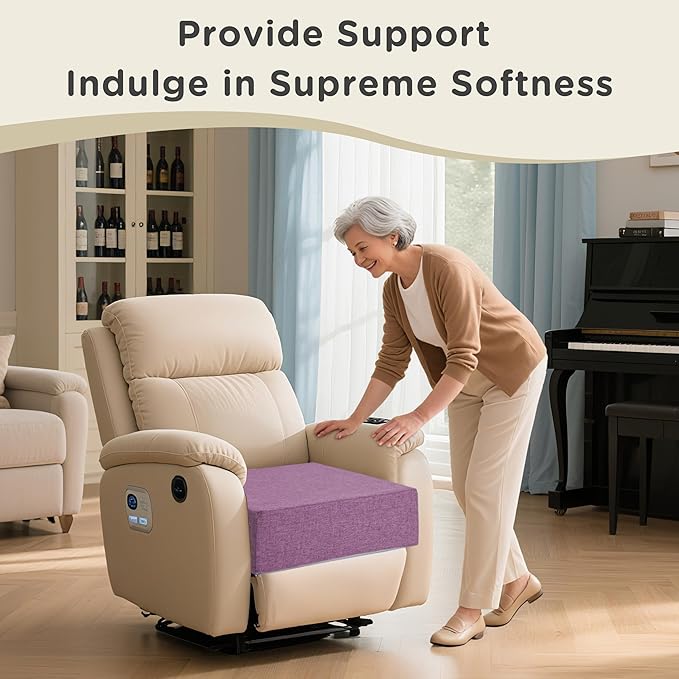 AddGrace Recliner Cushions for Elderly Thick Seat Cushion 20"x20"x4" Chair Pads with Non Slip Backing and Washable Cover for Couch Armchair Chairs Purple