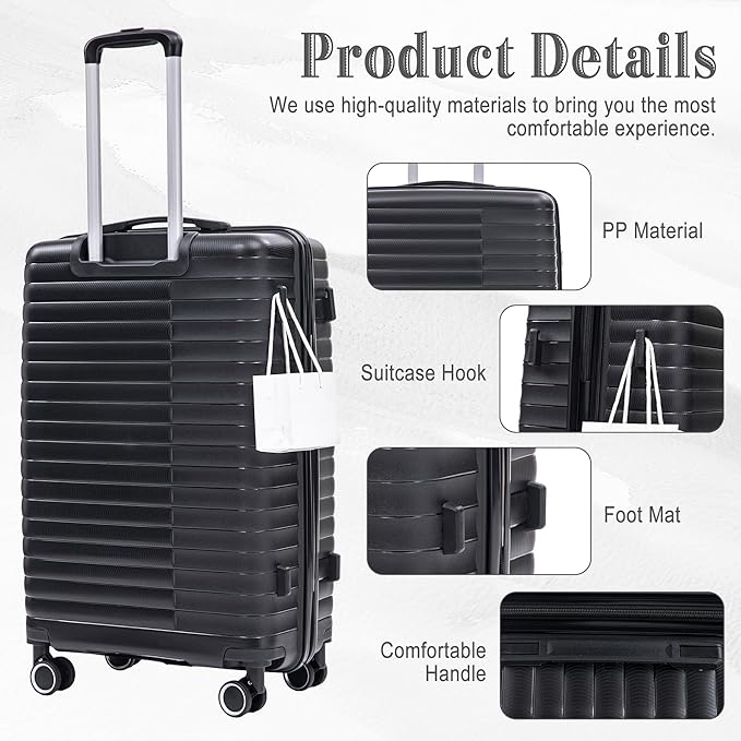 Hardside 4 Luggage Set, Lightweight Wave Suitcase with Spinner Wheels