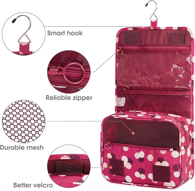 Narwey Small Hanging Travel Toiletry Bag for Women, Travel Bag for Toiletries, Makeup Bag Organizer Make Up Bags Cosmetic Bags for Girls