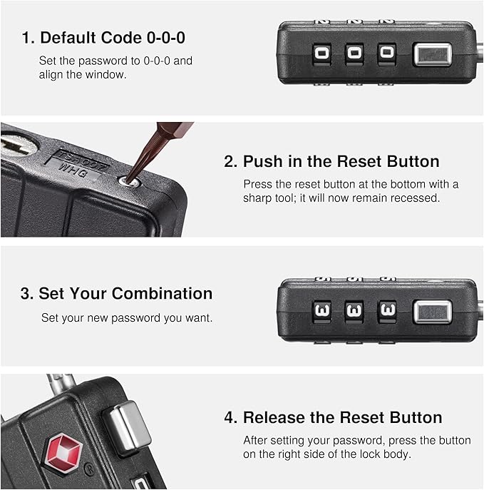 Puroma TSA Locks for Luggage, 4 Pack Cable Lightweight Luggage Locks TSA Approved 4-Digit Combination Padlock for Suitcases, Bags, Toolboxes, Backpacks & Gym Lockers (Black)