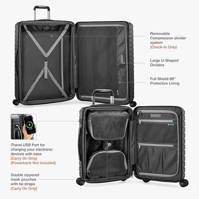 Traveler's Choice Archer Polycarbonate Expandable Luggage with Spinner Wheels, Grey, Checked 26-Inch