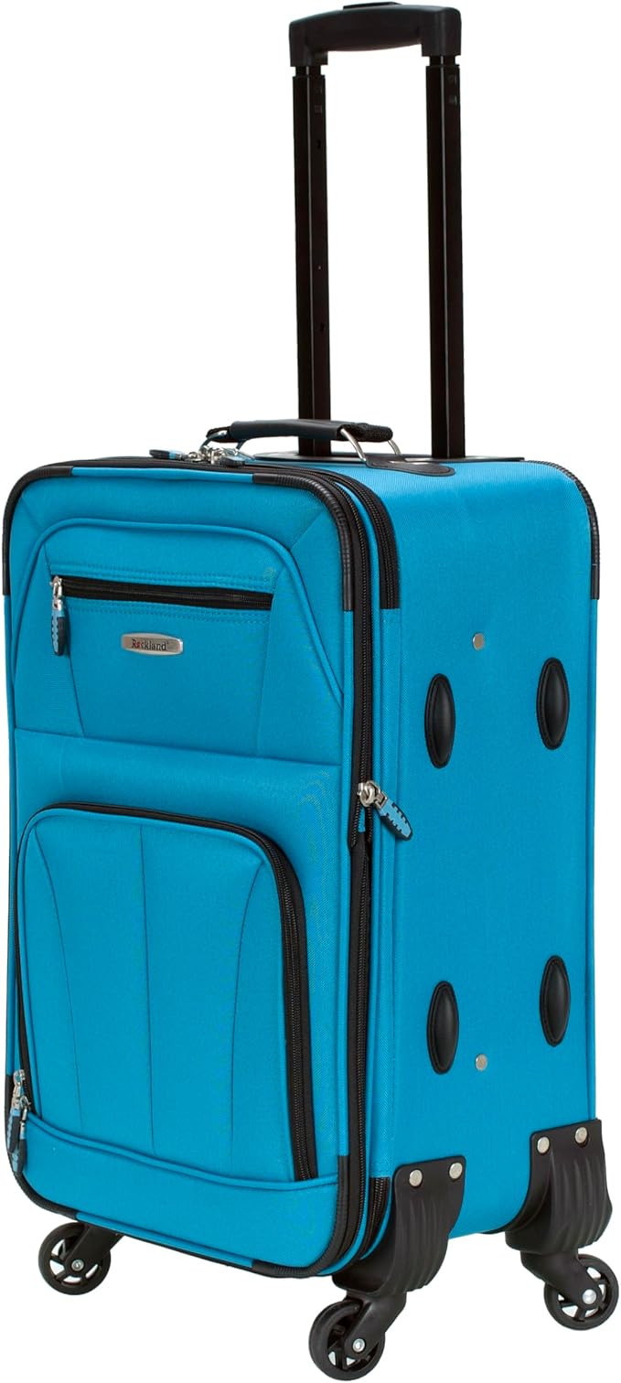 Rockland Pasadena Softside Spinner Wheel Luggage, Turquoise, Carry-On 20-Inch