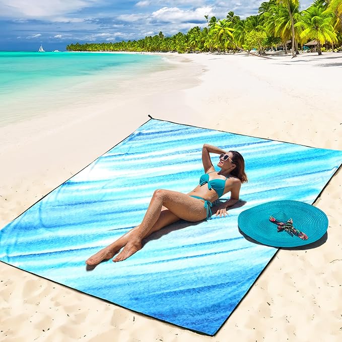 Beach Blanket Waterproof Sandproof Beach Mat for 1-8 Adults Quick Drying Durable Outdoor Picnic Mat for Beach Festival Travel Camping Hiking (Slanting-BL&W, 79"×83"(4 Person))