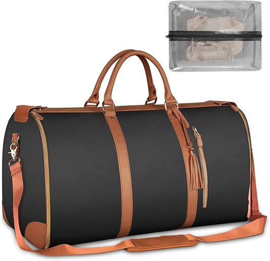 Ytonet Garment Duffle Bag, Convertible Carry on Garment Bags for Travel for Women, Water Resistant Travel Bags with Shoe Pouch, 2 in 1 Hanging Suitcase Suit Overnight Bag, Black, Large