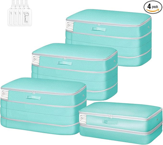 Comforter Storage Bag - Large Capacity Bedding Storage Bags Ultra Space Saving Self Compression Organizer, Washable Compression Bags for Storage Comforter Blanket Duvet Pillow, 4-Pack, Blue