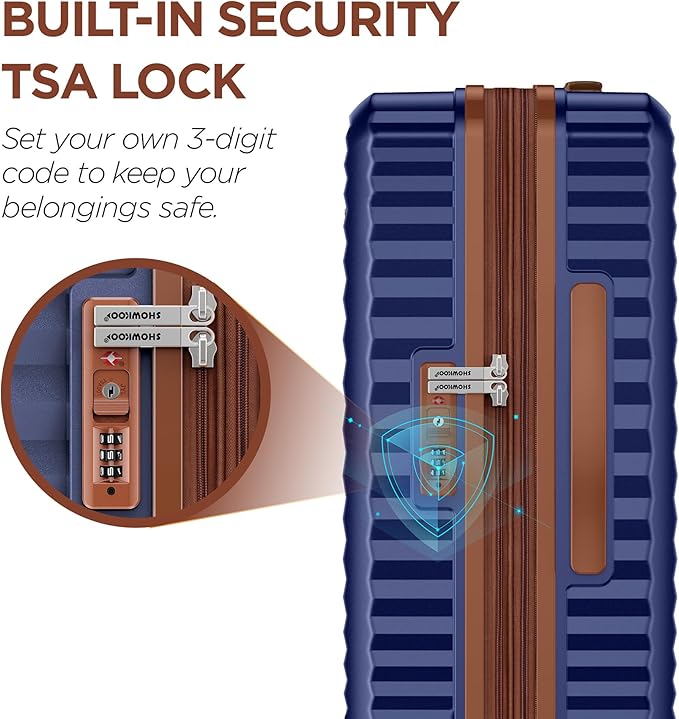 SHOWKOO Luggage Sets 3 Piece Hardside Expandable Suitcase with Double Spinner Wheels Tsa Lock, (Blue, 5 piece set)