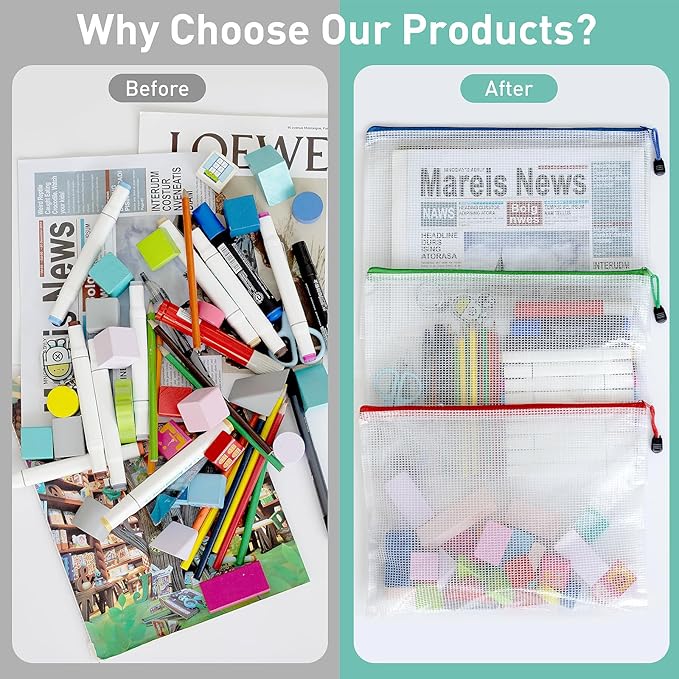9pcs Mesh Zipper Pouch Bags, B5 Zipper Pouch, Mesh Bags with Zipper, Plastic Zipper Pouches, 9 Colors Zipper Pouches for Organizing, Board Game Storage, Travel, School Office Organize