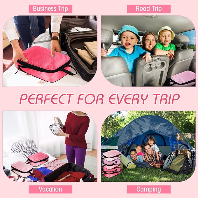 5 Pack Compression Packing Cubes for Travel Space Saving Cubes Luggage Organizer for Suitcase(Pink,S)