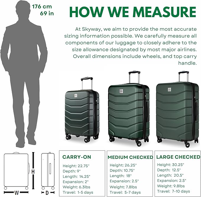 Skyway Luggage Silverton Hardside Collection – Lightweight Durable Suitcases with Wheels, Expandable Luggage for Travel Essentials with TSA Lock, 28-inch Large Checked, Thyme