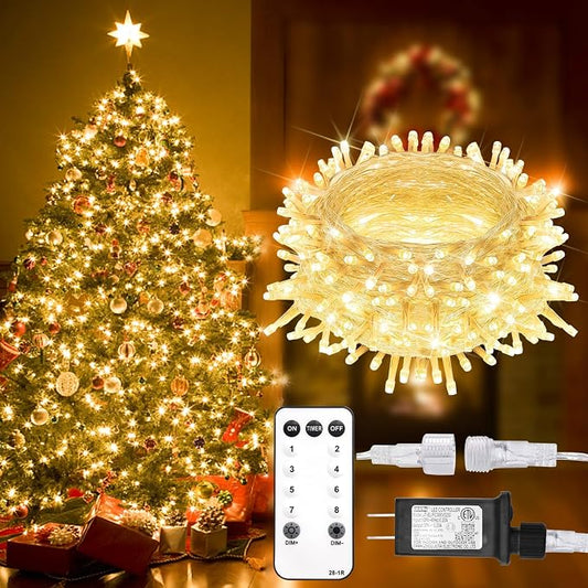 Christmas String Lights 100 LED Connectable Fairy Lights Warm White | 33ft Twinkle Lights with Remote Timer Plug in 8 Modes Outdoor Lights for Bedroom Dorm Xmas Tree Wedding Indoor Waterproof