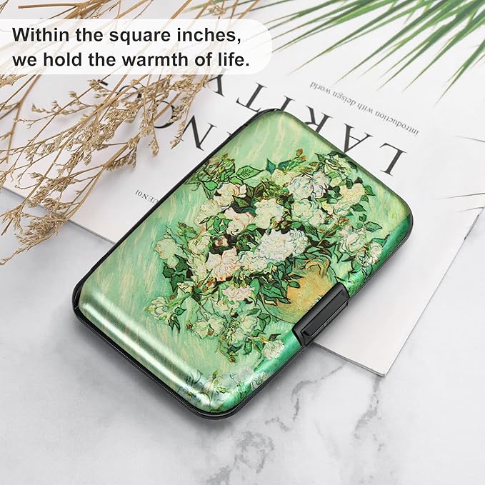 ELFISH Mini RFID Aluminum Wallet Credit Cards Holder Business Card Case Metal ID Case for Men Women(Vase Rose)