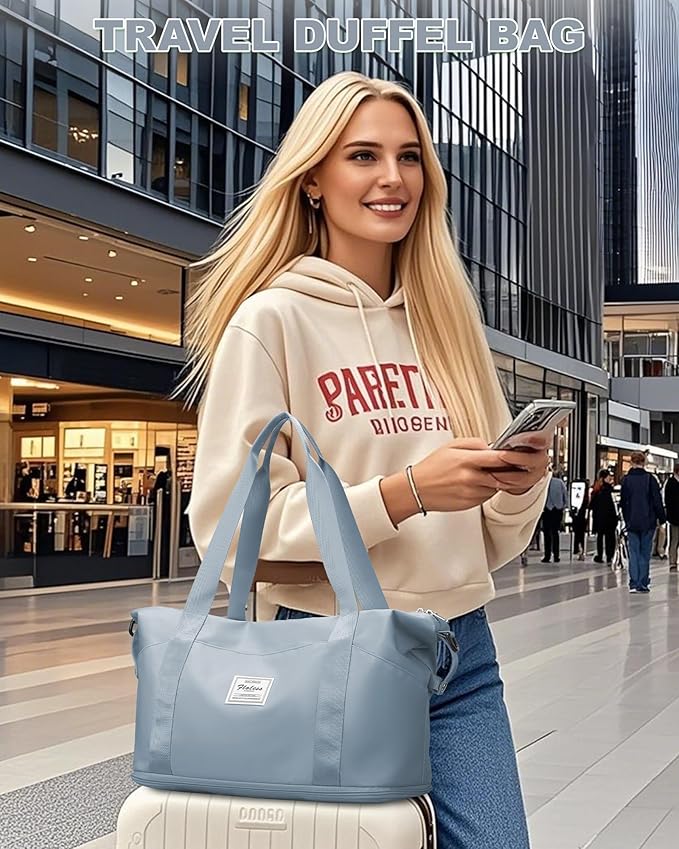 Travel Duffel Bag, Sports Tote Gym Bag, Shoulder Weekender Overnight Bag for Women