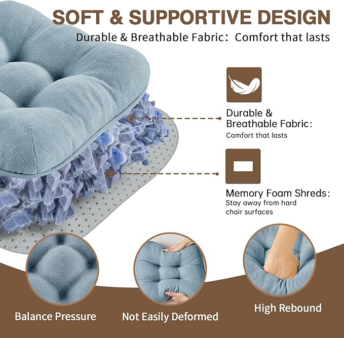 BETU Chair Cushions for Dining Chairs Set of 6,3.5" Thick Kitchen Table Chair Pads with Ties,Non Slip Backing and Covers, Seat Cushion for Dining Room,Bar,Patio Chairs,16"X16"X3.5",Smoky Blue