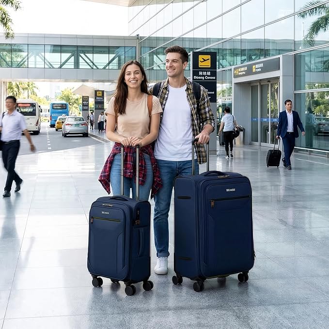 2PCS Set（22in/28in）Softside Luggage Sets w/TSA LOCK,Expandable 20% Luggage w/Spinner Wheels,Upright Spinner Softshell,Lightweight Durable Rolling Travel Luggage Set for Men/Women（Navy,22in/28in）