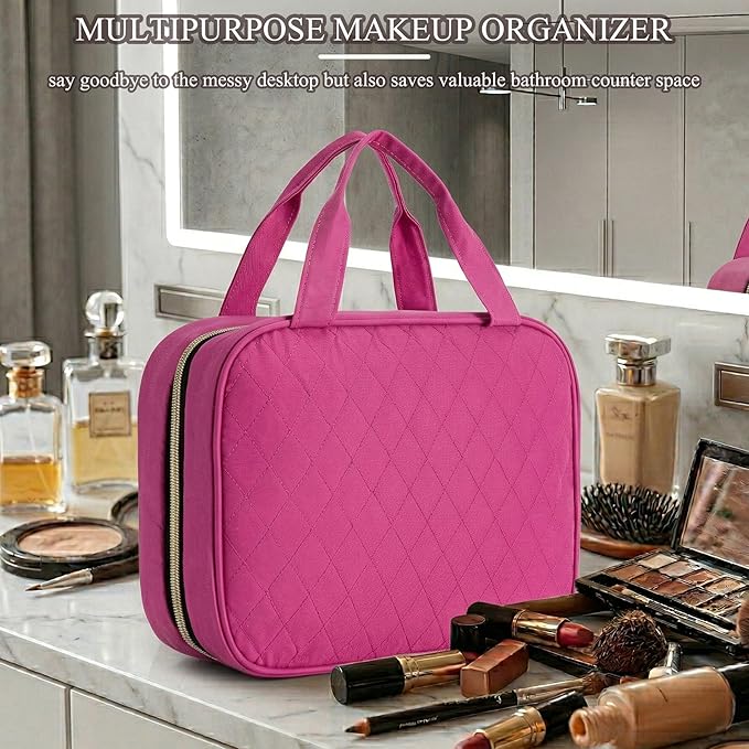 MODENGKONGJIAN Travel Toiletry Bag - Hanging Toiletry Bag for Women, Waterproof Makeup Cosmetic Bag Travel Organizer for Accessories, Shampoo, Full-size Container, Toiletries (Rose Red)